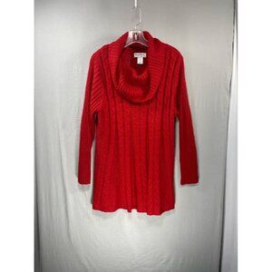 North Style Womens Red Chunky Cable Knit Pullover Scoop Neck Flare Shirt 1X